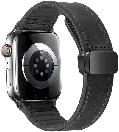 Hybride siliconen-leren bandje - geschikt voor Apple Watch 1/2/3/4/5/6/7/8/9/10/11/ SE (1,2,3) met maat 38 mm / 40 mm / 41 mm en 42 mm (Watch 10/11) - zwart