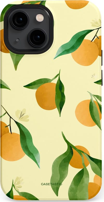 Casetastic Hoesje Geschikt voor Apple iPhone 13 Mini Magsafe - Stijlvolle Beschermende Duo-layer Case - Bladrijke Sinaasappel