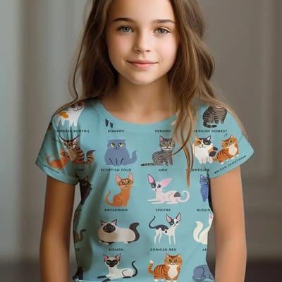 Kinderkleding Kinder T-shirt Meisje Korte Mouw Top Cartoon Kat Meisjes Zomerkleding Kind T-shirt Kinderkleding 150 black