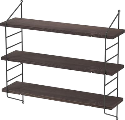 Archi Wandplank – Opbergrek - Industrieel Design – Metaal & Massief Dennenhout – Verstelbare Hoogtes – Bruin – 58 × 15 × 54,5 cm