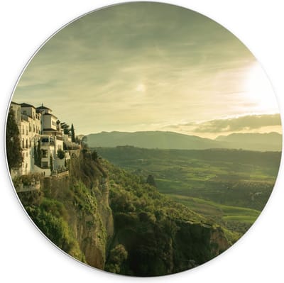 KuijsFotoprint - Schilderij - Stad Aan De Bergen - Wit, Groen En Bruin - 70 X 70 Cm