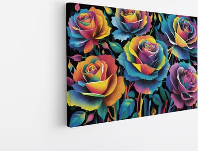 Saammp Canvas Schilderij - Regenboogrozen - Natuur - Abstract - 45x30 - Foto op canvas - Wanddecoratie - Muurdecoratie Woonkamer - Kantoor Decoratie