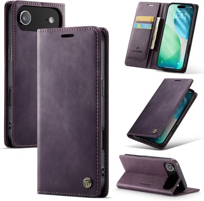 Casemania Hoesje Geschikt voor Apple iPhone 17 Air - Dark Purple - Luxe Kunstleer Dunne Telefoonhoesje met Pasjeshouder en Standaardfunctie - Slim Wallet Case - Paars