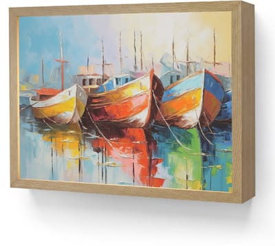 Wandlamp 40x30 cm - Oplaadbaar - Boten - Kunst - Kleuren - Schilderij - Wandlampen binnen woonkamer - Slaapkamer lamp - Decoratieve nachtlamp - Vloerlamp draadloos