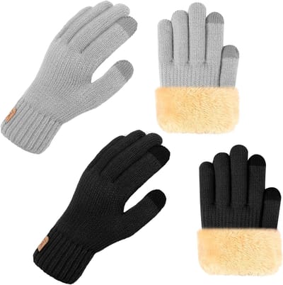 Winterhandschoenen voor Mannen en Vrouwen - Dikke Gebreide Fleece Lining, Touchscreen, Warm en Stretchy voor Hardlopen, Fietsen en Skiën
