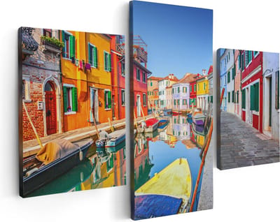 Artaza Canvas Schilderij Drieluik Kleurrijke Huisjes aan het Water in Venetië - 90x60 - Foto Op Canvas - Canvas Print