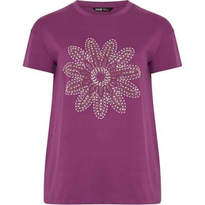 Yours Paars Tshirt Met Kralen En Madeliefjes Size 42