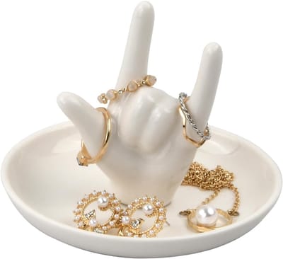Sierlijke Ringhouder en Sieradenbox, Decoratieve Tray voor Sieraden, Sleutelhanger en Cadeau voor Verjaardag (Wit)