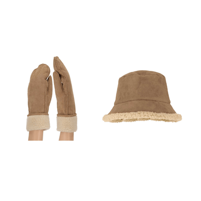 Morethansocks - Dames wanten en bucket hat - Suéde - One size - Wanten dames volwassenen - Bucket hat dames