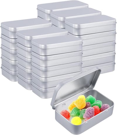 Set van 30 Lege Rectangular Metalen Blikjes met Deksel, Ideaal voor Munten, Snoep en Sleutels, Afmetingen 94 x 61 x 20 mm