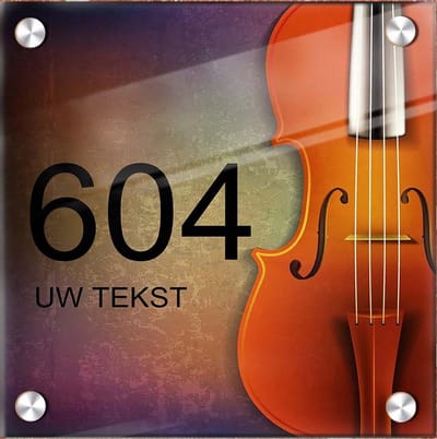 Huisnummer naambord plexiglas 15x15x0,5cm Viool design - met naam bedrukken Huisnummerbordjes, Naambordje voordeur, naamplaatje voordeur, huisnummer bord, huisnummer borden