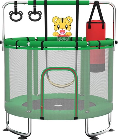 Trampoline met schommel - Buitenspeelgoed - Buiten spelen - Veiligheidsnet inclusief - 140 cm - Groen