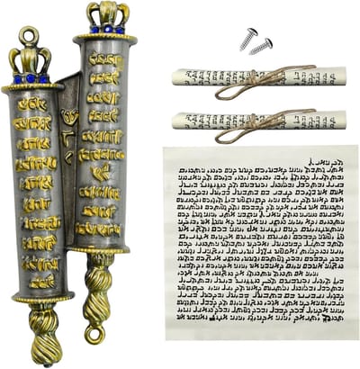 Mezuzah Deurdecoratie van Metaal met 2 Rollen voor Joodse Geschenken, Thuis Warmte en Feestdagen (Goud)