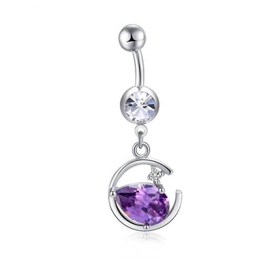 Aramat Jewels | Navelpiercings | Paarse Zirkonia Navelpiercing zilverkleur | | | |10mm | Staal | Volwassenen | Verkleurd niet