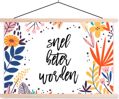 Posterhanger incl. Poster 90x60 cm - Schoolplaat - Beterschap - Quotes - Plant - Textielposter - Blanke latten