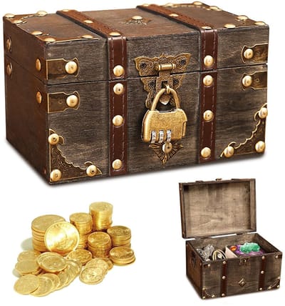 Jhubersproducts - Houten Schatkist - Vintage Design - Met Slot - 18 x 11 x 10 cm - Sierlijk en Praktisch - Voor Kinderen en Decoratie - Grijs
