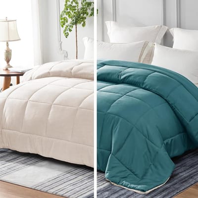 MKSS® Dekbed 240x220 - 2 Persoons 4 Seizoenen - Wasbaar - Extra Zacht -Merenblauw Rookgrijs