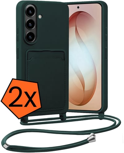 Hoesje Geschikt voor Samsung S26 Hoes Met Telefoonketting - Backcover Geschikt voor Samsung Galaxy S26 Case Met Koord - Donkergroen - 2 PACK