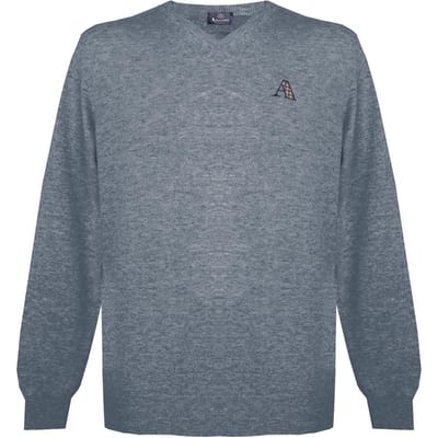 Aquascutum heren lange mouwen / v-hals knitwear jumper met logo in grijs