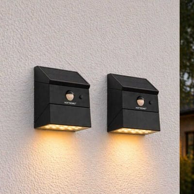 Set van 2 Cubos Solar LED Wandlampen met bewegingssensor - 2.5W 300lm - 2700K/4000K/6000K warm wit/neutraal wit/daglicht wit - Kantelbare lichthoek - Kantelbaar zonnepaneel - IP65 waterdicht - Zwart - Downlight