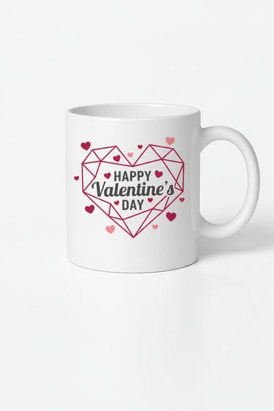 Happy Valentine's Day Mok met Geometrisch Hart | Valentijnscadeau voor Geliefden