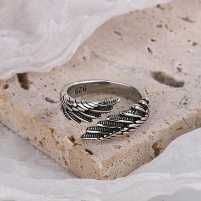 925 Zilveren Engelenvleugel Veer Esthetische Ringen Voor Vrouwen Verloving Luxe Sieraden Kerst Accessoires resizable gray