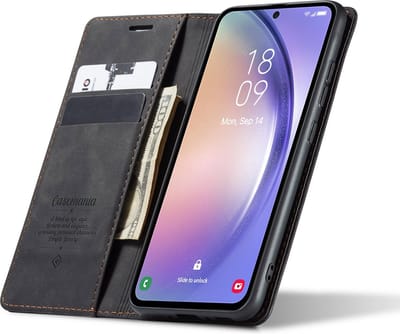 CaseMania Bookcase hoesje geschikt voor Samsung Galaxy A55 - Effen Zwart - Kunstleer