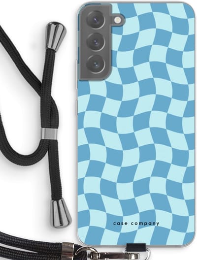Case Company® - Hoesje met koord geschikt voor Samsung Galaxy S22 Plus hoesje met Koord - Grid Blauw - Telefoonhoesje met Zwart Koord - Bescherming aan alle Kanten en Over de Schermrand