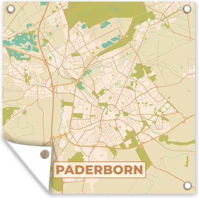 Tuin poster Padersborn - Plattegrond - Vintage - Stadskaart - Kaart - 200x200 cm - Tuindoek