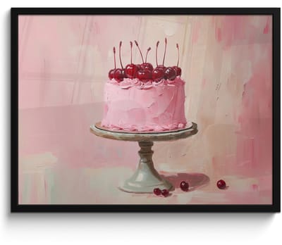 Poster in lijst - Fotolijst 70x50 cm - Posters - Taart - Pink - Cherry - Posterlijst zwart - Decoratie - Wanddecoratie woonkamer - Muurdecoratie slaapkamer