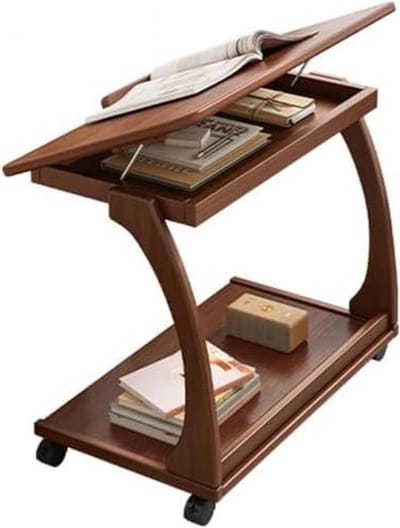 Houten bijzettafel - C-vorm tafel - Kleine ruimtes - Met wielen - 40 cm - Natuurlijk