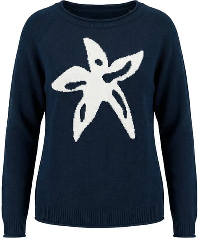 Laurasøn - Dames - Gebreide trui met zeester raglan - Marine - Maat 48+