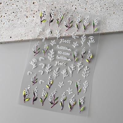 1 autocollant 3D motif fleurs pour ongles, feuilles florales printanières, décalcomanies autocollantes, art de manucure pour la décoration 5D-0289 gray