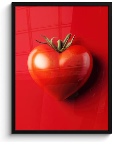 Poster in lijst - Fotolijst 50x70 cm - Posters - Tomaat - Rood - Hart - Posterlijst zwart - Decoratie - Wanddecoratie woonkamer - Muurdecoratie slaapkamer