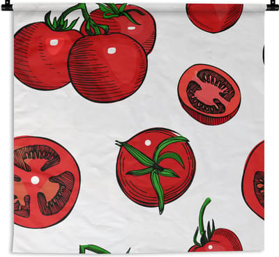 Wandkleed - Wanddoek - Rood - Patronen - Tomaten - 90x90 cm - Wandtapijt