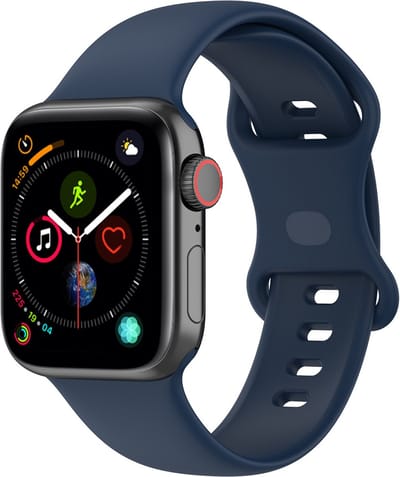 By Qubix - Geschikt voor Apple Watch bandje - Siliconen sportbandje - Navy Blauw - Maat: M/L - Geschikt voor Apple Watch 44mm / 45mm / 46mm / 49mm (Ultra 1,2 en 3) - siliconen sport bandje - smartwatchbandje