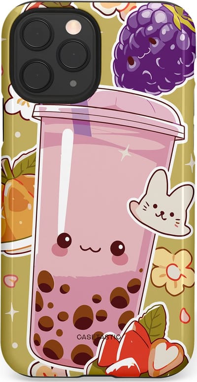 Casetastic Hoesje Geschikt voor Apple iPhone 11 Pro - Stijlvolle Beschermende Duo-layer Case - Roze Rode Kawaii Bubbletea Korea