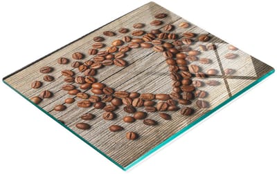 Stijlvol en duurzaam glazen bord met koffieboonhartprint, 60x52 cm