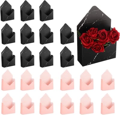 Allecto Plus - Papieren geschenkzakken voor bloemen - 24 stuks - boeket - bloemist - bruiloft - feest - verjaardagen - roze - zwart
