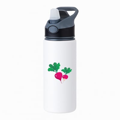 Hacebo® - radijs waterfles met rietje zwart - Groente - Groente liefhebbers - Rode knol - gezond eten - water fles - 650ML