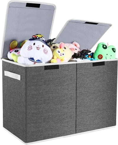 Vouwbare Opbergdoos voor Speelgoed met Deksel en Handvat - Grote Organizer van 600D Oxford Stof met Scheiding voor Kinderspeelgoed, Kleding en Kinderkamer (58 x 30 x 39 cm) - Grijs