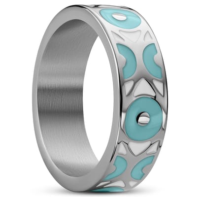 Evil Eye | 7 mm Babyblauwe Roestvrijstalen Ring