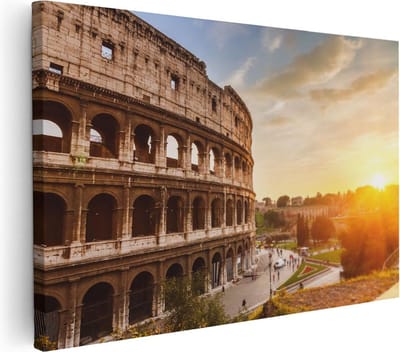 Artaza Canvas Schilderij Rome - 30x20 cm - Klein - Wanddecoratie Colosseum - Muurdecoratie Italië - Kamer Accessoires Zonsondergang