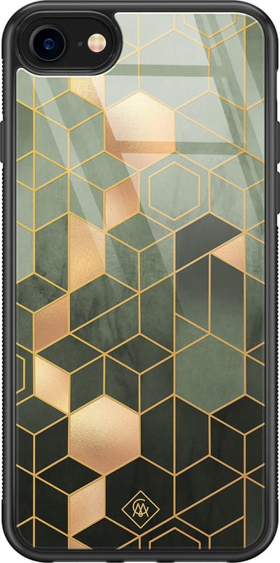 Casimoda® hoesje - Geschikt voor iPhone SE (2020) - Kubus Groen - Luxe Hard Case Zwart - Backcover telefoonhoesje - Groen