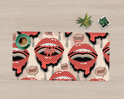 Coloray Bureau Onderlegger - Retro lippen Bureau Mat - 90 cm x 45 cm - Veelkleurig Bureau Onderlegger - Bureaumat - Onderlegger Bureau - Bureau Onderlegger Groot - Bureau Onderlegger XXL