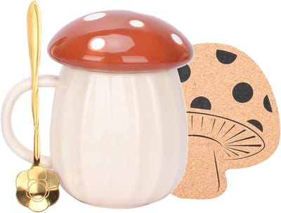 Schattige koffiemok met deksel en bloemenlepel, 250ml, perfect voor thee, melk en als cadeau voor vrouwen en meisjes, ideaal voor kerst en verjaardagen