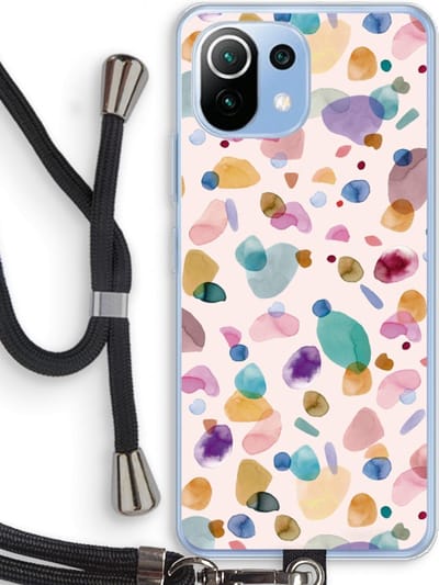 Case Company® - Hoesje met koord geschikt voor Xiaomi Mi 11 Lite hoesje met Koord - Terrazzo Memphis - Telefoonhoesje met Zwart Koord - Bescherming aan alle Kanten en Over de Schermrand
