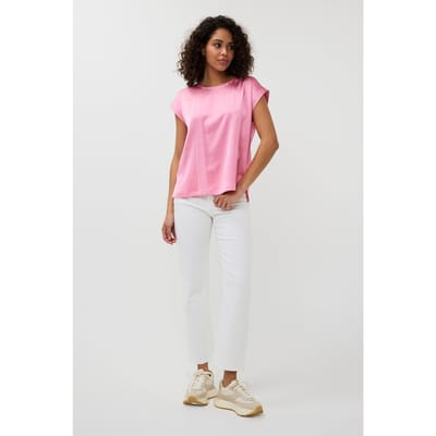 EsQualo Blouse R-neck Satin Look Rose Maat: 34 | Blouses Outlet | Dames | Roze