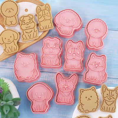 Uitsteekvormen en Stempels - Hondjes - Set van 8 - 8 Uitsteekvormen + 8 Stempels - Koekjes Vormen - Cookie Cutter - Cookie Mould - Kinderen - Bakken - Cadeau - Dog - Dog Cookies - Honden Koekjes