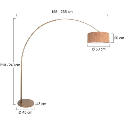 Vloerlamp Sparkled Light 4335BR - brons met stoere kurken kap, hoogte verstelbaar van 210-240 cm, diameter kap 50 cm - Steinhauer